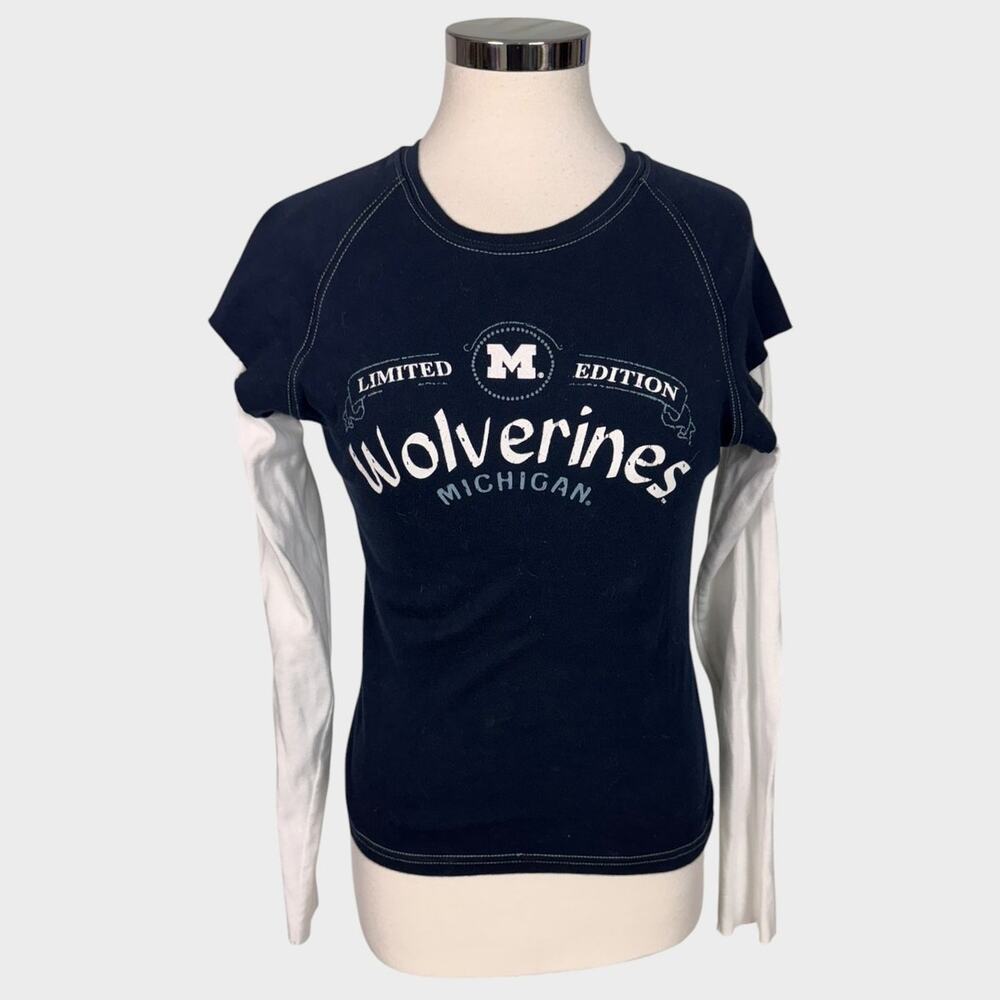 Campus Lifestyle Large 2Fer Tshirt Michigan Wolverines Blue White Cotton
